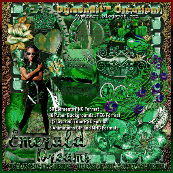 Tagger size digital Scrap Kit Emerald Dreams download and preview
